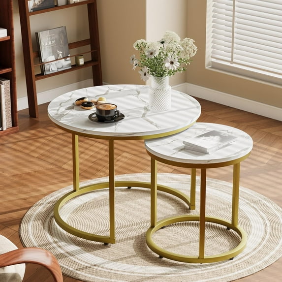 Smart FENDEE Nesting Coffee Table 23.6" Side Table with Adjustable Non-Slip Feet,Living Room,Gold