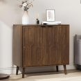 thumbnail image 1 of Smart FENDEE Farmhouse Sideboard Cabinet with Shelf and Paper Clip Pattern for Kitchen, Walnut Wood, 1 of 7