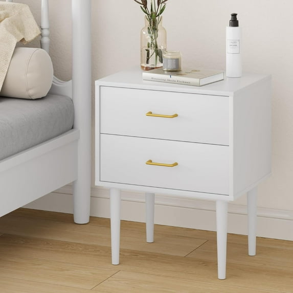 Smart FENDEE White Nightstand for Bedroom,Modern 2 Drawer Nightstands Bedside Table with Storage
