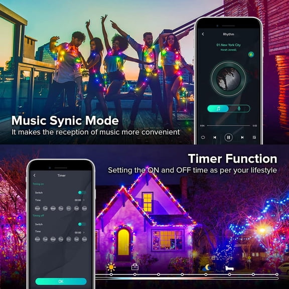 Smart Fairy String Lights 2 Pack WS2812B 33FT USB Bluetooth Twinkle with Timer and Remote, Music Sync Funny Modes Color Chasing Lights for Bedroom Curtain Christmas Wedding Party Decor IP65