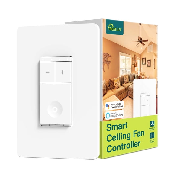 Smart Fan Switch, 4 Speed Fan Switch for Ceiling Fan, Neutral Wire Required, 2.4GHz WiFi Smart Ceiling Fan Control Works with Alexa, Google Home, Remote Control, Schedule, No Hub Required