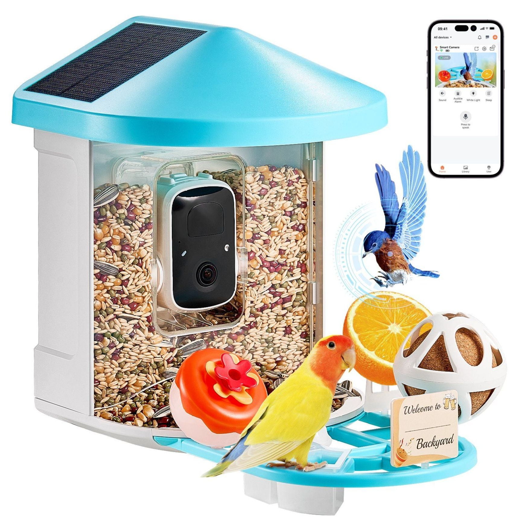 Smart Feeder with Camera AI Identify 10000+ Specie Solar-Powered Blue 2 ...