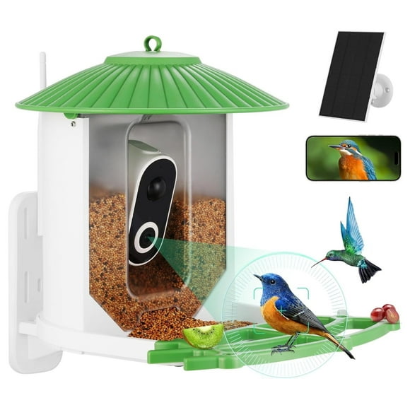 Smart Feeder with Camera Solar Powered Wireless Wild Feeder with AI Identify 11,000+ Species,120View 1080P Auto Detect & Notify, Idea Gift for Lover