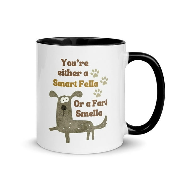 Smart Fella or Fart Smella Mug, Funny Ceramic Coffee Mug With Dog, Weird Meme Coffee Mug with Saying, Gift for Pun Lover