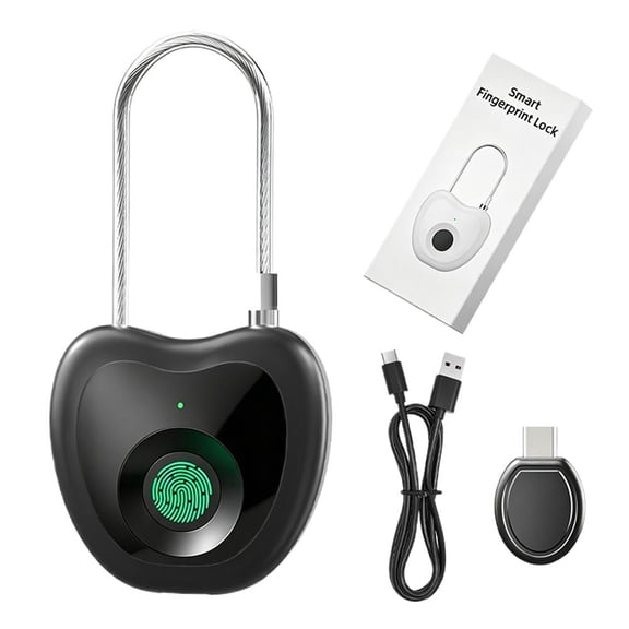 Smart Fingerprint Cable Padlock, Robust Keyless Steel Wire Lock for Helmets & Lockers, Sturdy Resilient Anti-Theft Security for Travel & Dorm, Type-C, 20 Prints