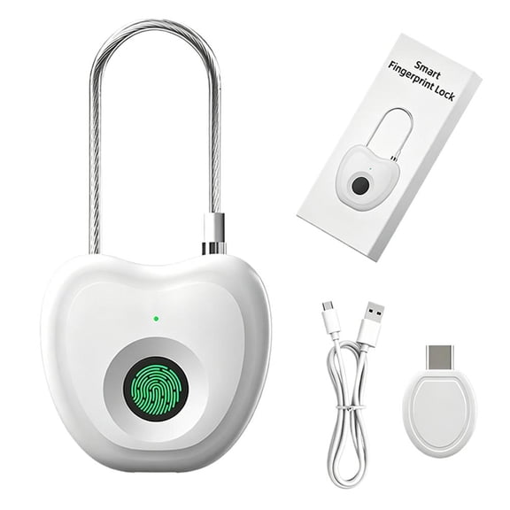 Smart Fingerprint Cable Padlock, Robust Keyless Steel Wire Lock for Helmets & Lockers, Sturdy Resilient Anti-Theft Security for Travel & Dorm, Type-C, 20 Prints