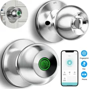 Fingerprint Door Knob, 3-in-1 Smart Door Lock with App Control & Backup Keys, Biometric Keyless Entry for Bedroom, Apartment, Office, Satin Nickel