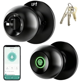 Fingerprint Door Knob, 3-in-1 Smart Door Lock with App Control & Backup Keys, Biometric Keyless Entry for Bedroom, Apartment, Office, Matte Black