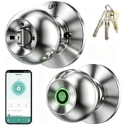Fingerprint Door Knob, 3-in-1 Smart Door Lock with App Control & Backup Keys, Biometric Keyless Entry for Bedroom, Apartment, Office, Satin Nickel