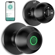 Fingerprint Door Knob, 3-in-1 Smart Door Lock with App Control & Backup Keys, Biometric Keyless Entry for Bedroom, Apartment, Office, Matte Black