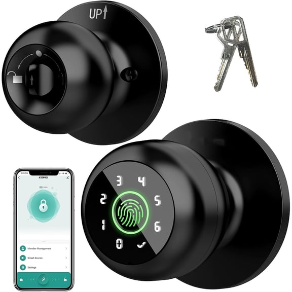 Smart Fingerprint Door Lock, 4 in 1 Smart Fingerprint Door Knob with Keypad, App Control, Auto Lock, Biometric Door Knob with Lock for Bedroom, Apartment, Garage, Home & Office