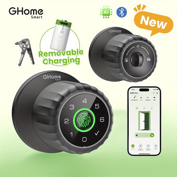 Smart Fingerprint Door Lock: 4-in-1 Biometric Handle with Keypad, App Control, USB-C Rechargeable Battery, Wireless Alarm & Remote Access for Home, Office, Hotel