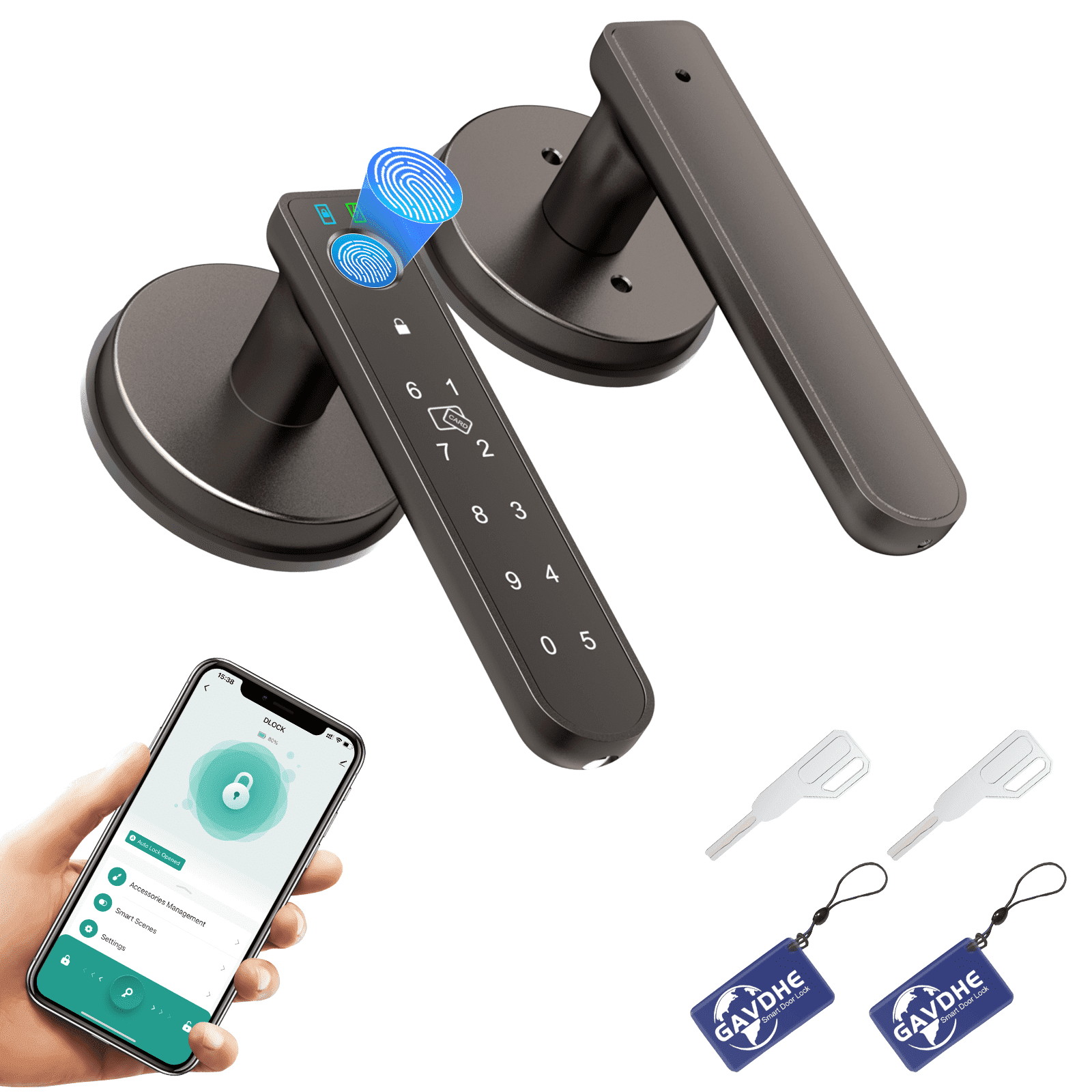 GAVDHE Fingerprint Door Lock with Keypad and Fingerprint, Keyless Entry Electronic Door Knob for Home, Easy to Install,Brown.