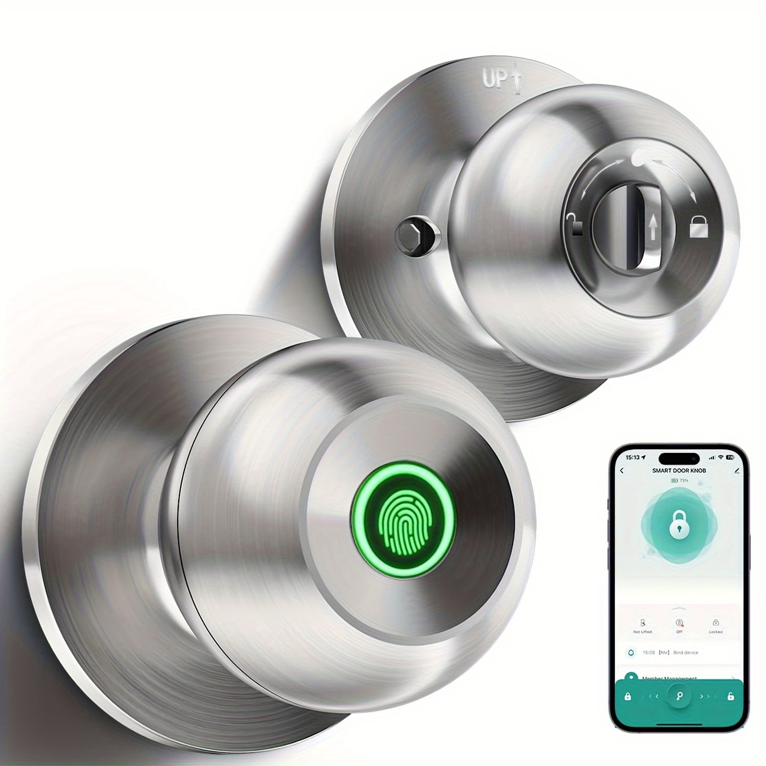 Smart Fingerprint Door Lock, Biometric Knob with App Control And Key ...