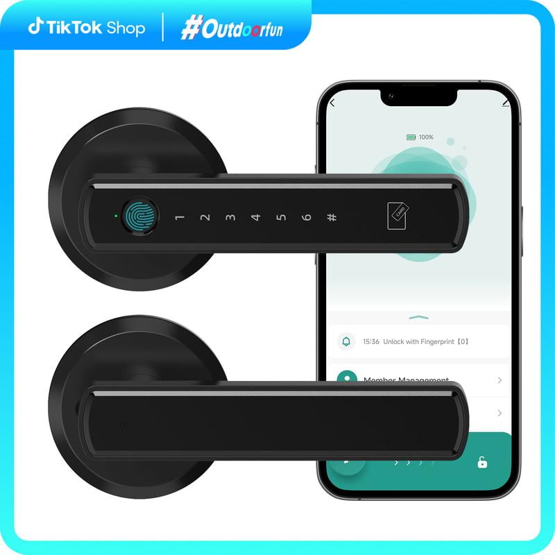 View of Smart Fingerprint Door Lock Handle, 1 Set Biometric Door Lock Handle ...
