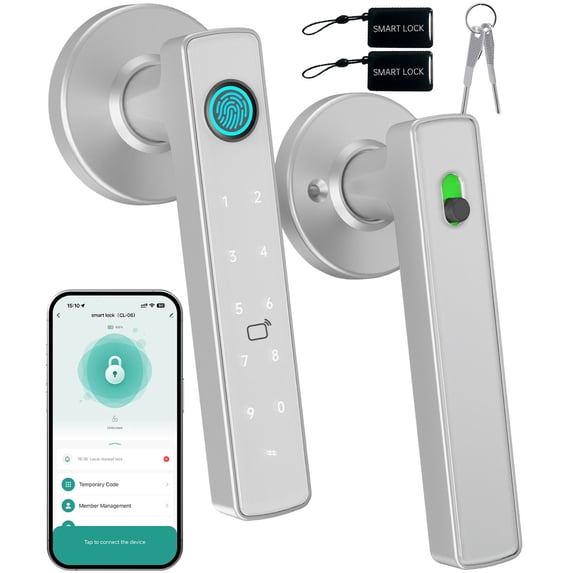 YFK Smart Fingerprint Door Lock, Keyless Entry Door Handle with Biometric Keypad, 5 Unlock Methods Fingerprint Password IC Card Key App, Smart Door Lock for Bedroom, Auto Lock, Aluminum