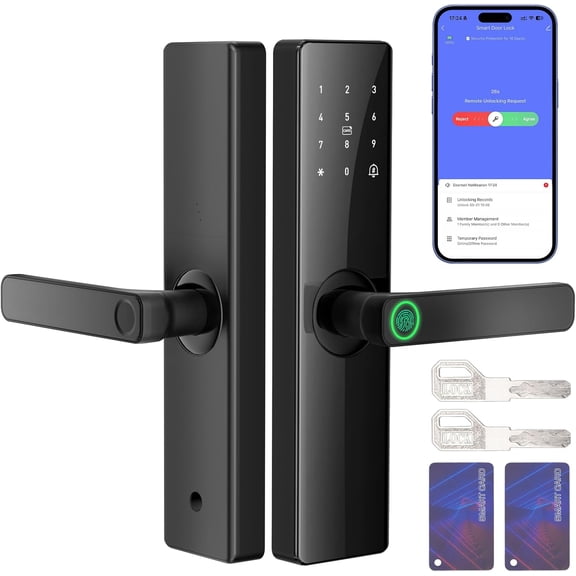 Smart Fingerprint Door Lock, Keyless Entry Front Door Lock Deadbolt with Doorbell, Smart Mortise Lock Built in App Control, IC Card, Keys, Anti-Peep Touchscreen, Perfect for Home/Apartment (Black)