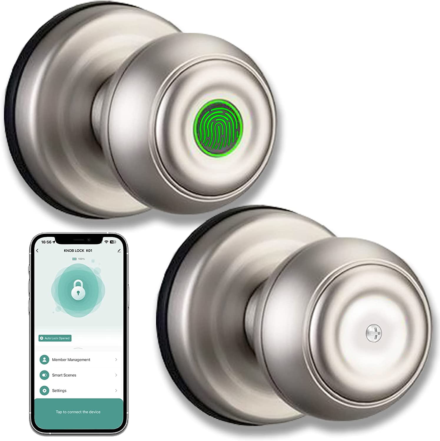 Smart Fingerprint Door Lock, Keyless Entry Door Knob, Biometric Door