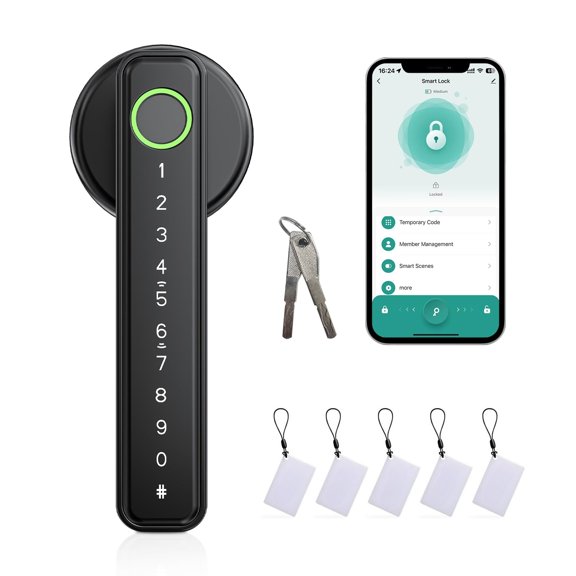 Smart Fingerprint Door Lock, Keyless Entry with Handle & Keypad, Touchscreen Code for Front Door, Bedroom, Home, Apartment