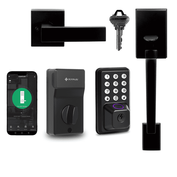 Smart Fingerprint Front Door Lock Set with Handle, Built-in WiFi App Remote & Voice Guidance, Keyless Entry Deadbolt with Touchscreen Keypad