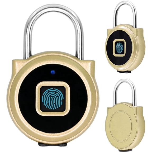 Smart Fingerprint Padlock, Bluetooth Lock, USB Rechargeable, Remote Authorization, Smart Keyless Security Lock for iOS\/Android, IP65 Waterproof, for Locker, Backpack, Bike, Storage (Gold)