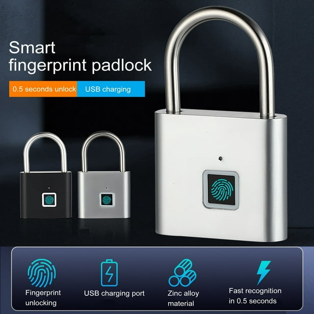 Smart Fingerprint Padlock USB Rechargeable Keyless Biometric Lock Heavy Duty Alloy Outdoor Fence School Gym Locker Electronic Thumbprint Lock
