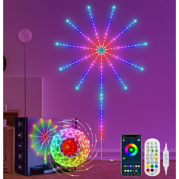Smart Firework LED Lights,for Bedroom USB Firework Lights App Control RGB Color Changing Led Strip Lights for Room Party Decor for Christmas