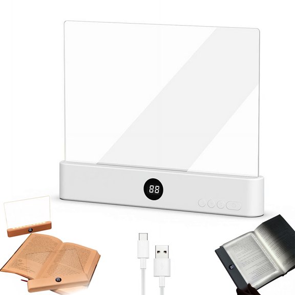 Smart Flat Book Light, Rechargeable LED Eye Protection Clear Full Page Light, Dimmable Clear Flat ReadingLight, with 3 Colors & Timer, Reading Lights for Books in Bed, Page Lights for Bed & Car