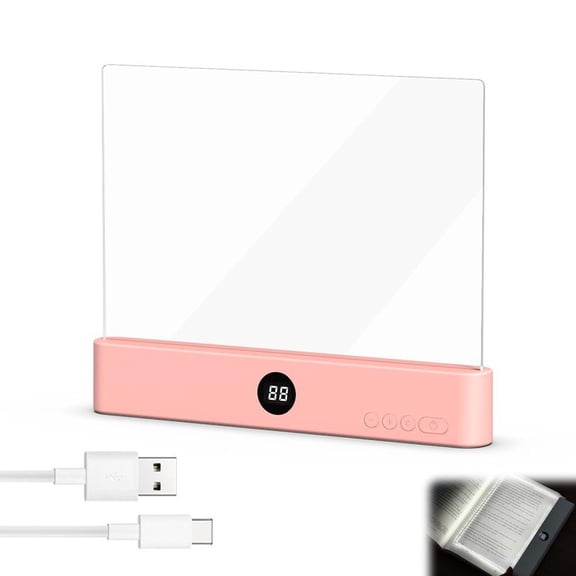 Smart Flat Book Lights, Rechargeable Full Page LED Reading Lamp, Dimmable Eye Protection with Timer, Clip-On for Books in Bed & Travel, Type-C, Pink