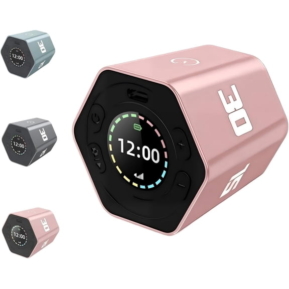 Smart Flip Timer, Portable Rotating Time Management Cube, 1-Second Instant Response, 30-Second Auto Lock, Anti-Slip Base, Adjustable Sound, Multi-Scenario Timer for Office, Home (1, Pink)
