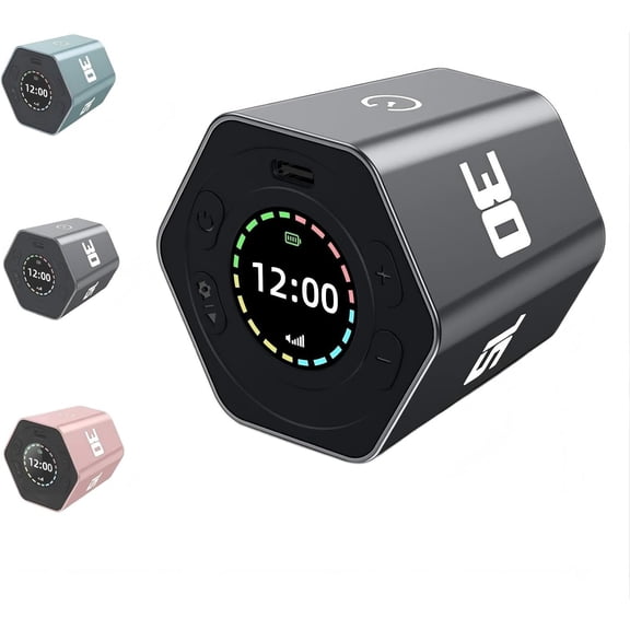 Smart Flip Timer,Portable Rotating Time Management Cube, 1-Second Instant Response, 30-Second Auto Lock, Anti-Slip Base, Adjustable Sound, Multi-Scenario Timer for Office, Home (Gray,1)