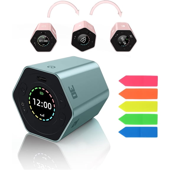 Smart Flip Timer, Productivity Timer, 3/5/10/15/30 Minutes and Custom, Adjustable & Silent Visual Timers, Portable Rotation Multi Desk Timers for Study Task Work Kitchen (Blue)