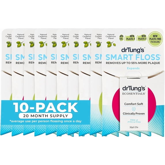 Smart Floss - Natural floss, no and, gentle on gums, expandable and stretchable, no - cardamom flavor, color variety (10 packs)
