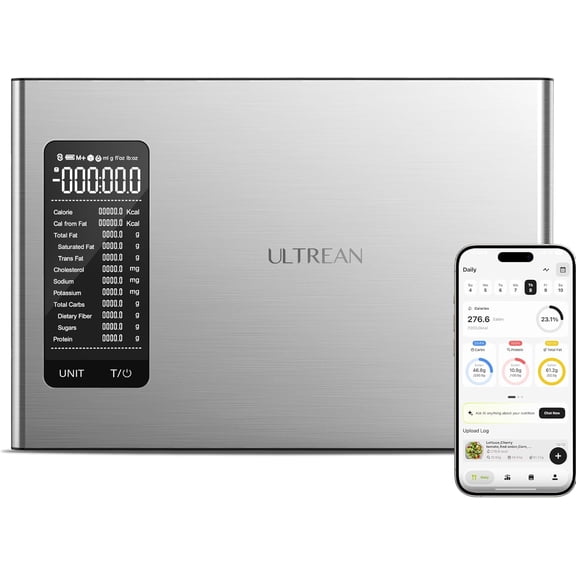 Smart Food Kitchen Scale with Nutritional Calculator, APP for Calorie & Macro Tracking, AI Powered, Goal Progress, Digital Calorie Scale for Weight Loss, Stainless Steel, 22lb