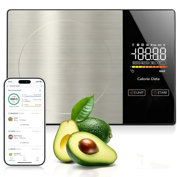 Smart Food Kitchen Scale with Nutritional Calculator, Free App with 19 Nutrients Tracking, Calorie, Marco, Digital grams and ounces for weight loss, Premium Stainless Steel