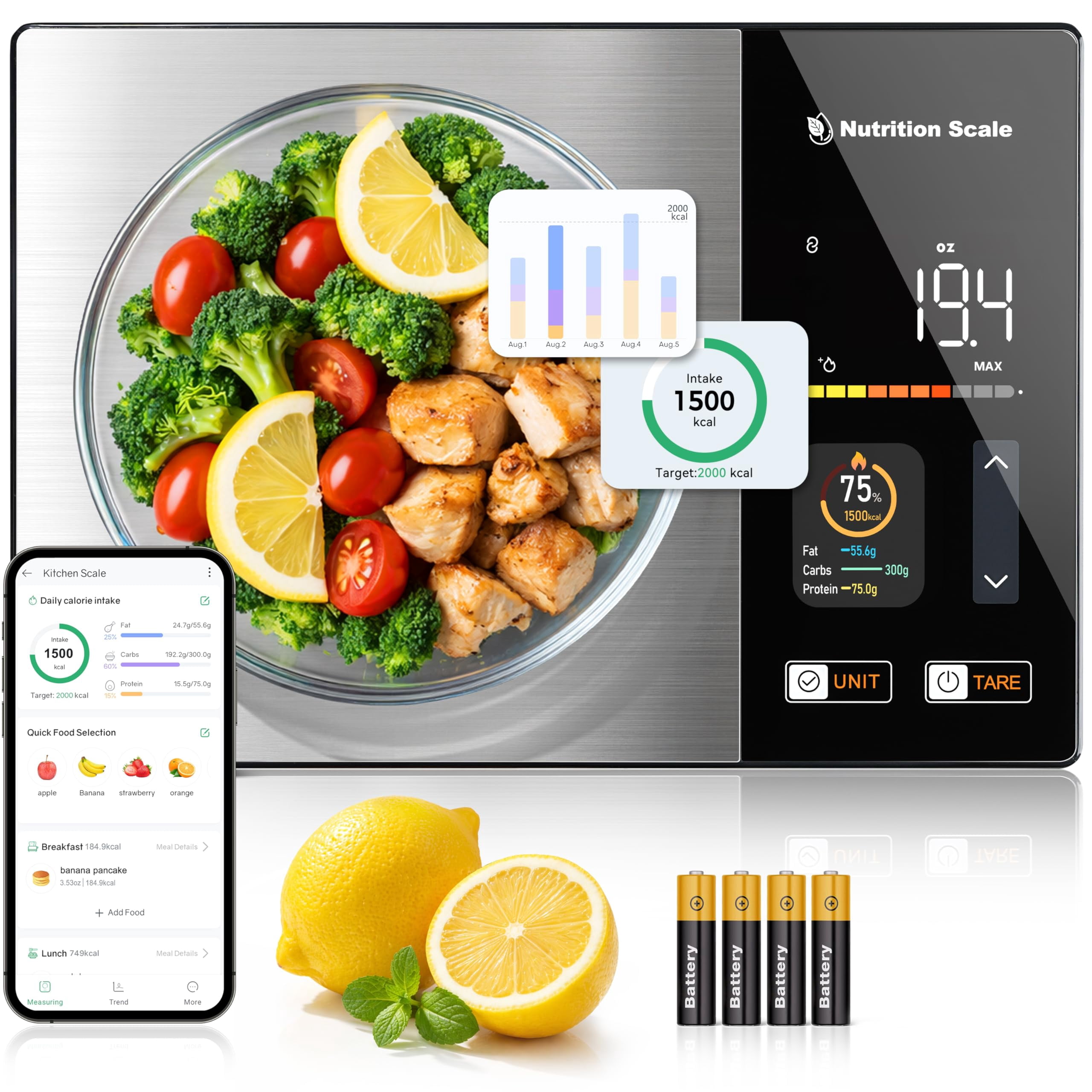 Smart Food Scale with Nutritional Calculator, Calorie Scale for Weight ...