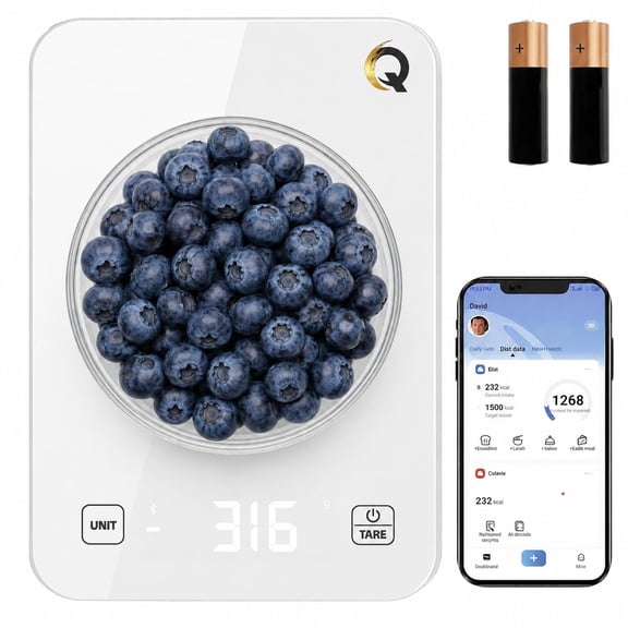 Smart Food Scale with Nutritional Calculator - Waterproof LED Display Digital Kitchen Scale for Weight Loss - Food Scale with App for Keto Macro Diet, Calorie Counting - 22lb/10kg (White Glass)