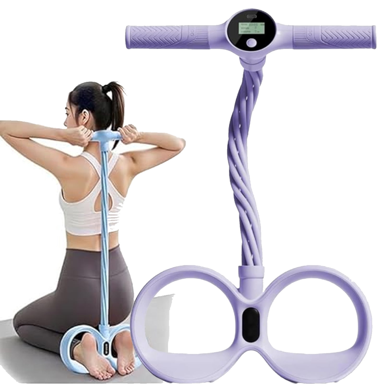 Smart Foot Pedal Puller, 6 Tube Pedal Puller Resistance Band with Digital Counter & Handles, Adjustable Fitness Resistance Rope Trainer for Waist, Arm, Leg Stretching Training