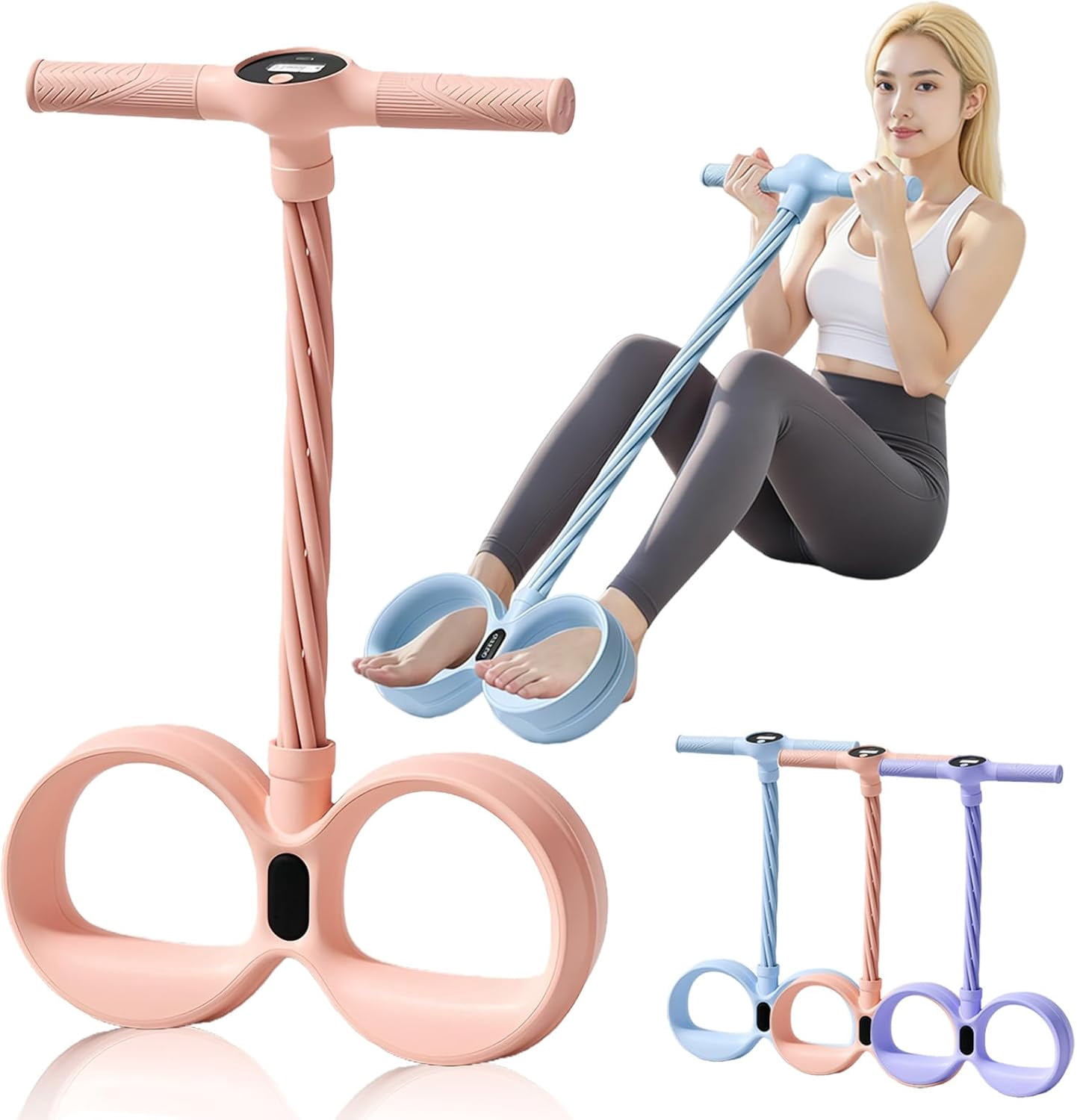 Smart Foot Pedal Puller, 6 Tube Pedal Puller Resistance Band with Digital Counter & Handles, Multifunctional Pedals Pullers Resistance Rope, for Full Body Stretching & Yoga
