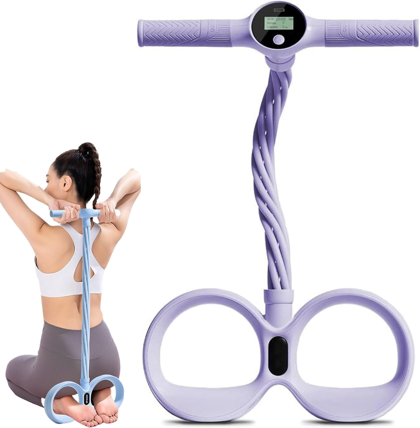 Smart Foot Pedal Puller, 6 Tube Pedal Puller Resistance Band, Fitness Resistance Bands with Digital Counter & Non-Slip Handles, for Full Body Stretching, Yoga