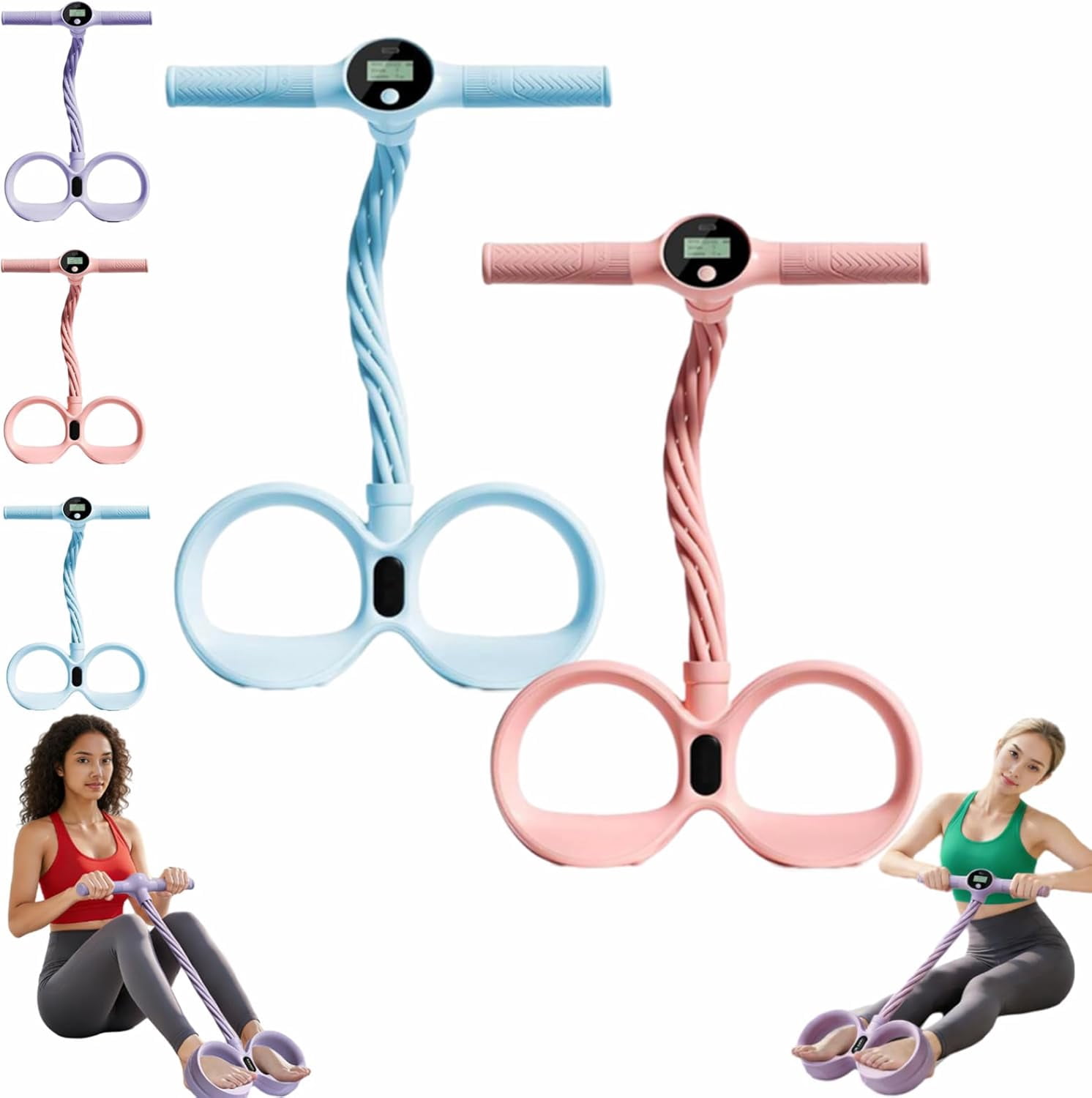Smart Foot Pedal Puller with Digital Counter, 6-Tube Resistance Bands for Full Body Stretching Yoga, Home Gym Fitness Equipment with Handles