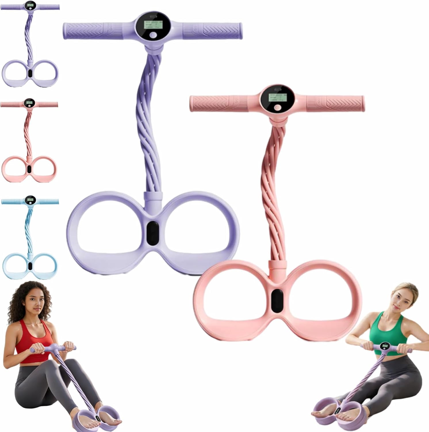 Smart Foot Pedal Puller with Digital Counter, 6-Tube Resistance Bands for Full Body Stretching Yoga, Home Gym Fitness Equipment with Handles