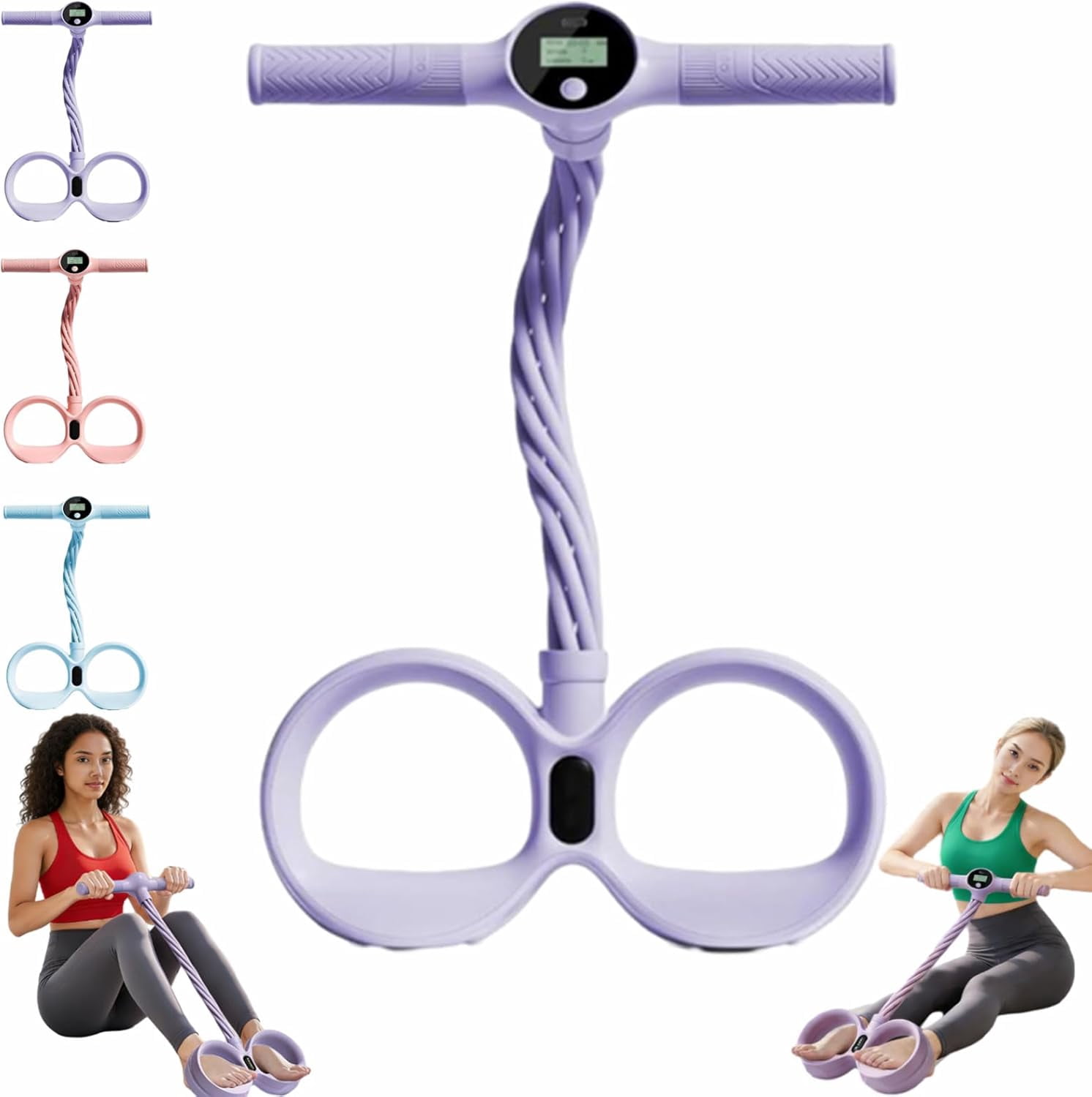 Smart Foot Pedal Puller with Digital Counter, 6-Tube Resistance Bands for Full Body Stretching Yoga, Home Gym Fitness Equipment with Handles