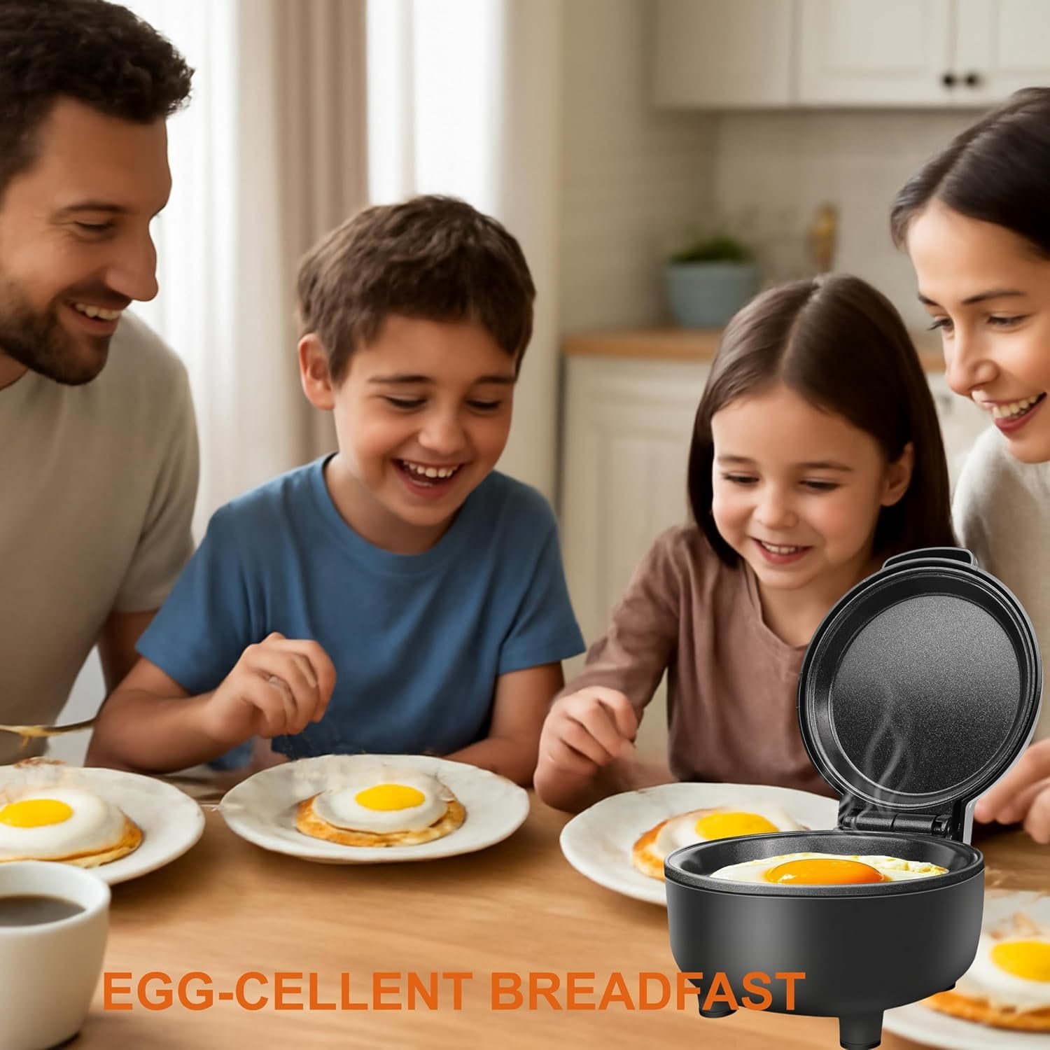 Smart Fried Egg Cooker for 6, Automatic Electric Egg Maker with Low Heat Tech, Non-Stick Coating, Auto Power Off & Alarm, Black