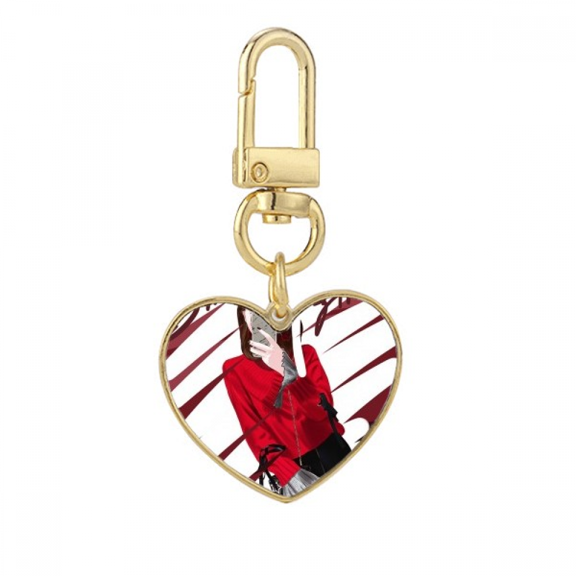 Smart Girl Figure Art Design Illustration Gold Heart Keychain Metal Keyring Holder