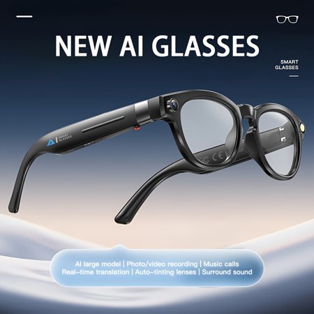 Smart Glasses 4K Camera with AI Real-Time Translation 150+ Languages, ChatGPT, Wireless Calling, Music, Voice Assistant, Video Recording for Cycling, Driving, Office, Travel