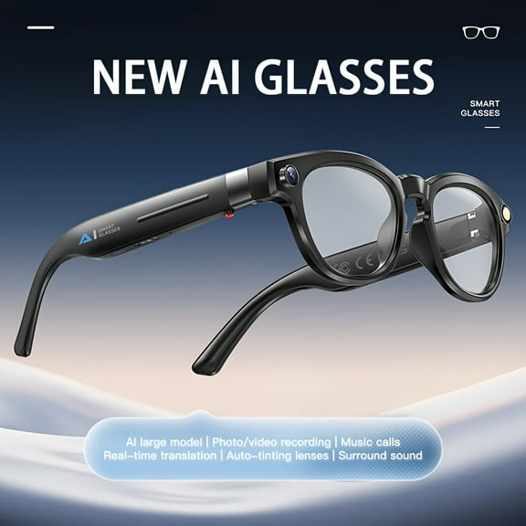 Smart Glasses 4K Camera with AI Real-Time Translation 150+ Languages, ChatGPT, Wireless Calling, Music, Voice Assistant, Video Recording for Cycling, Driving, Office, Travel