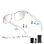 Smart Glasses with AI,Metal Smart Glasses with 144+ Languages Real-Time Translation, Touch Control, Voice Assistant, Anti-Blue Light, Smart Music Glasses for Business, Travel & Students White