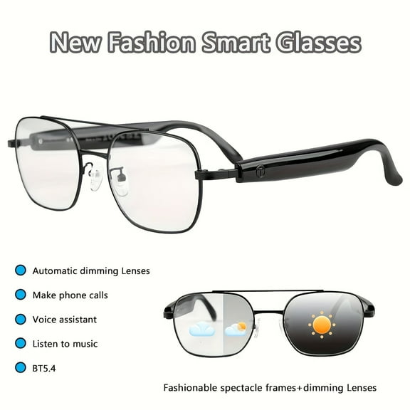 Smart Glasses - Auto Color-Changing Lenses & Touch Control - HD Audio/Mic - Anti-Blue Light - Perfect for Office, Driving & Gifts