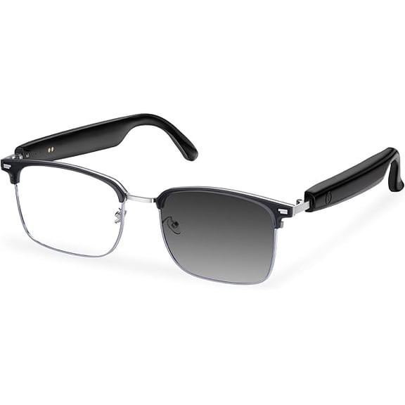 Smart Glasses, Blue Light Blocking Bluetooth Glasses with Open Ear Speaker, Photochromic Sunglasses Lens, Voice Assistant Compatible for Android iPhone